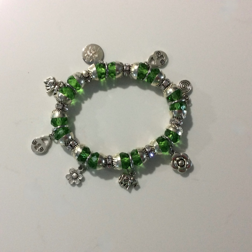 Crystal Beaded Stretch Bracelet with Charms & BLING